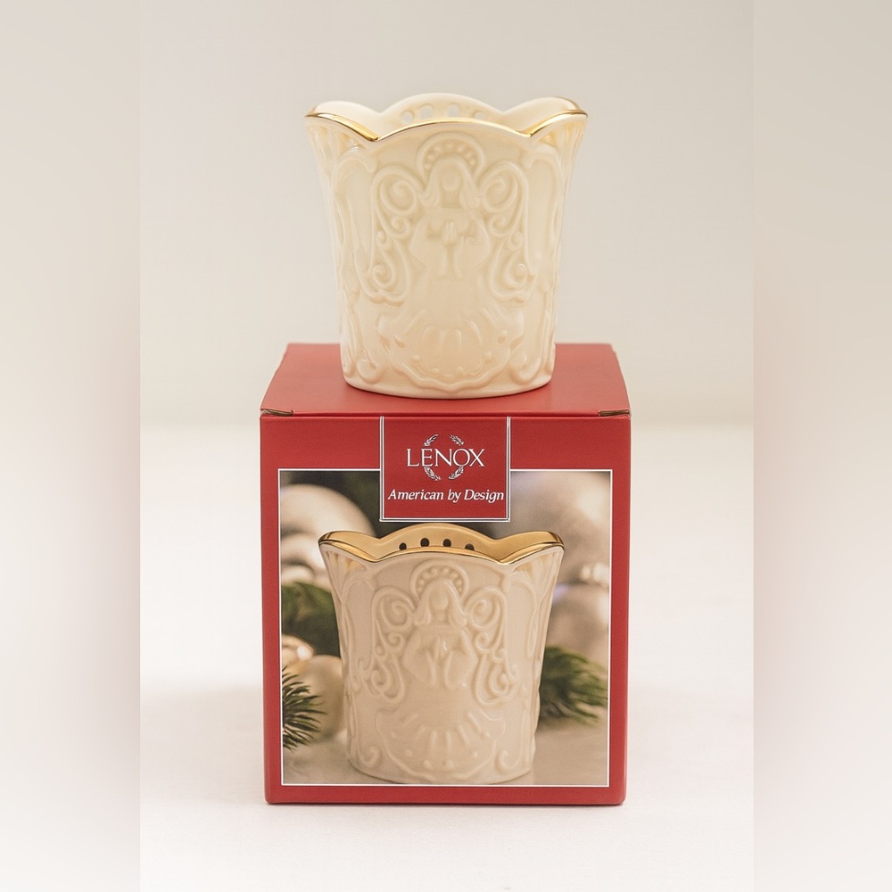 Lenox Angel Votive Candle Holder Ivory Gold Trim Christmas Decor NIB 3.5